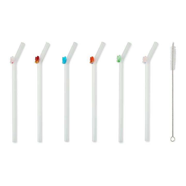 Core Home - Wholesale Drinking Straw - 7pk Glass Icon Straw Set - Marble Butterfly1