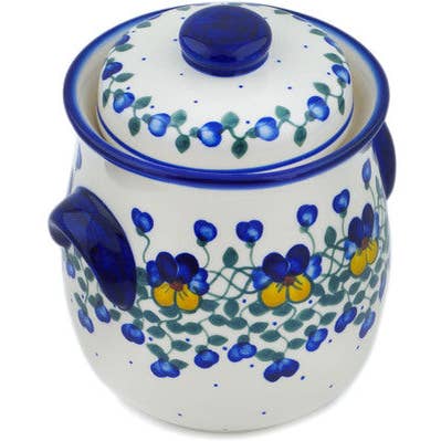 Fermenting Crock with Water Seal Airlock 8" Indigo Dream Theme for wholesale by Polmedia Polish Pottery
