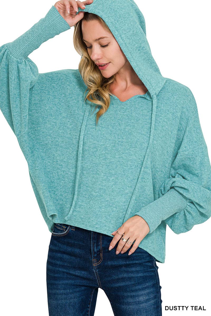 42POPS - Vente Sweat à capuche – femme - Hoodie à manches ballon courtes en Hacci brossé doux8