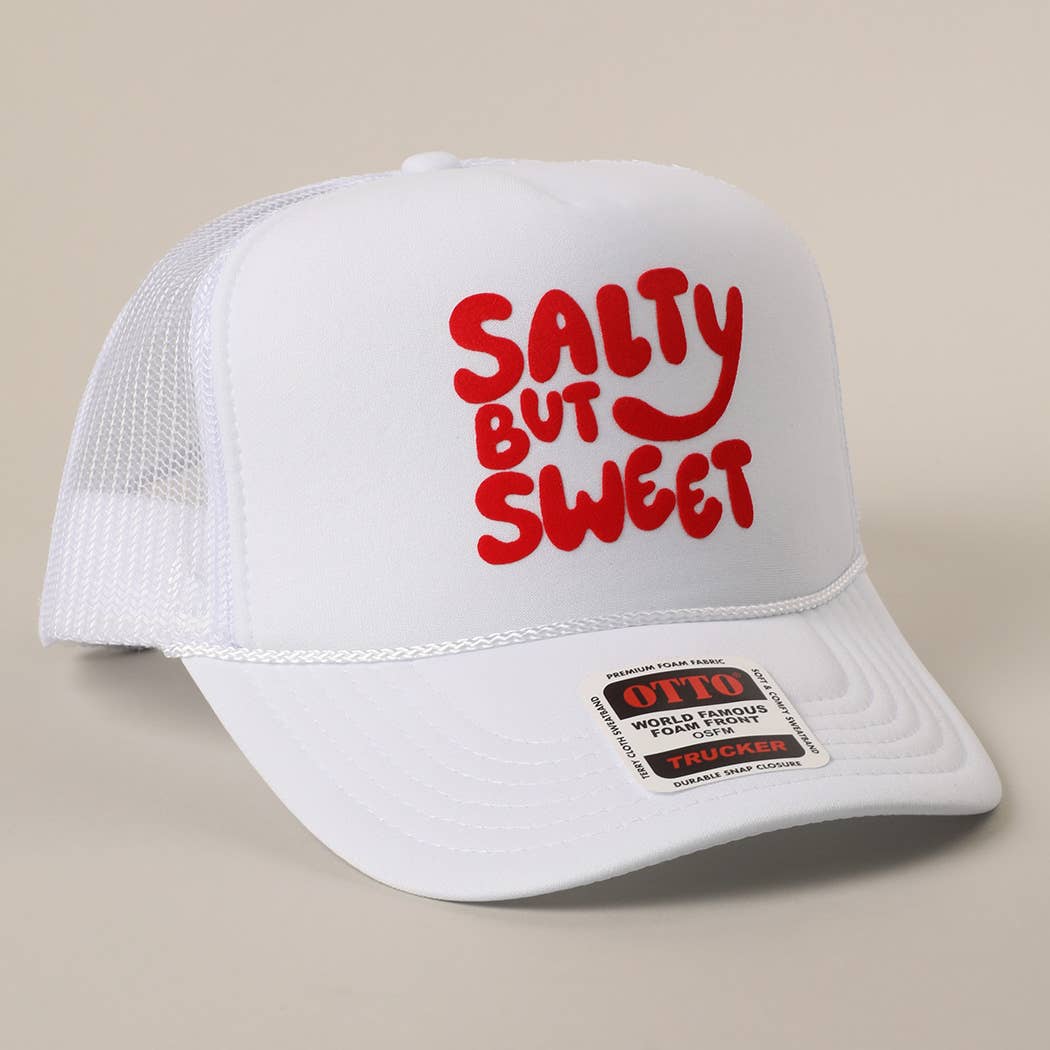 Fashion City - Wholesale Trucker Hat - Unisex - Salty But Sweet Text Logo Printed Mesh Back Trucker Hat29