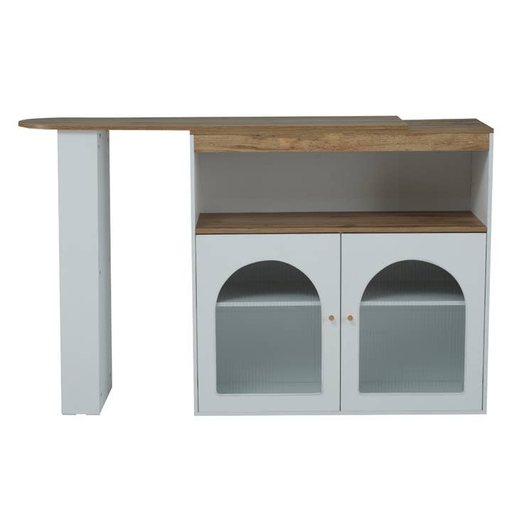 Urban Meuble - Wholesale Sideboard - Modern white rotating extendable bar table with storage and LED light strip THRUTELS WHITE22