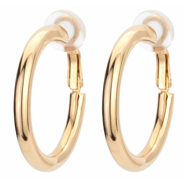 Traveller Hoop clip earrings - gold plated - 33 mm for wholesale by Hollander Jewels B.V.