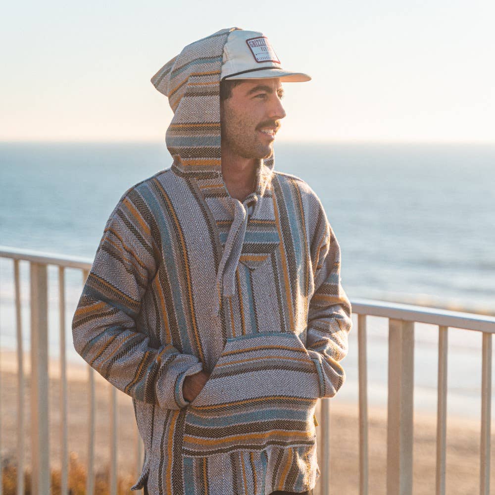 West Path - Wholesale Hoodie - Unisex - Mexican Poncho Baja Hoodie - Soft Hooded Sweater - Grey Blue0