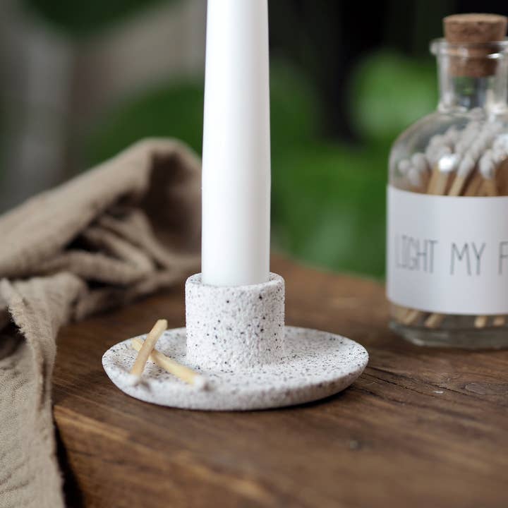 Concrete taper candle stick holder, wedding table decor for wholesale by Feathered Oak