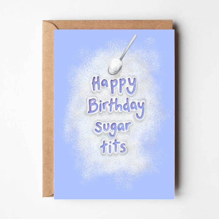Biglietto di auguri di buon compleanno sugar tits per la vendita all'ingrosso da parte di Katie Tinkler illustration