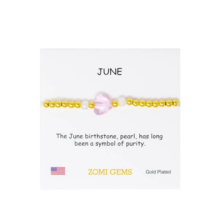 Tiny Treats and ZOMI GEMS - Wholesale Beaded Bracelet - Kids - Stretchy Gold Bead Heart Birthstone Bracelets for Kids