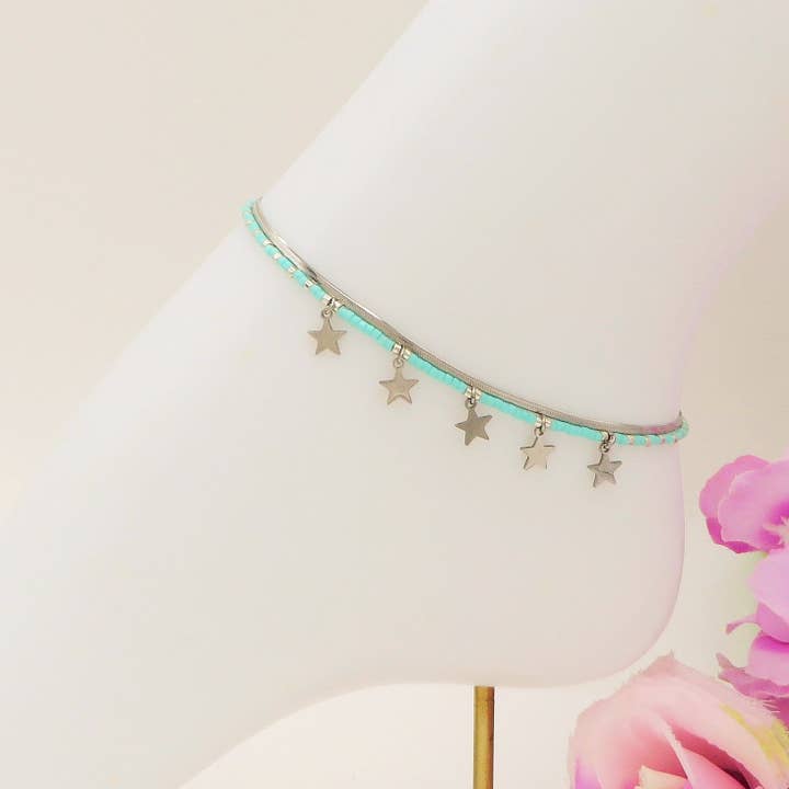 Daemon srls - Wholesale Anklet - ZANTE stars ~ Cavigliera doppia in ACCIAIO INOSSIDABILE con perline e ciondoli7