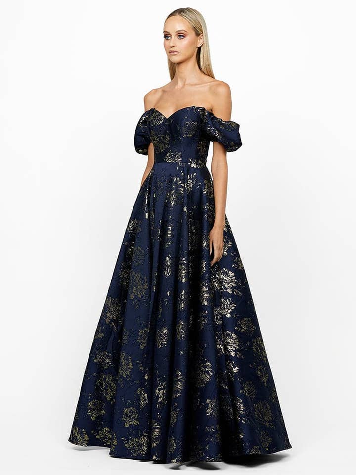 NAVY GOLD SANDY SWEETHEART OFF SHOULDER GOWN B56D07L for wholesale on Faire