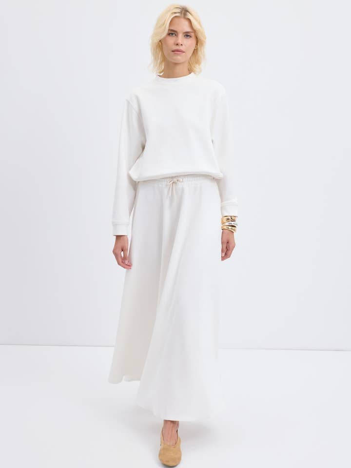 Gonna a vita alta con cintura svasata color écru per la vendita all'ingrosso da parte di Kadriye Baştürk