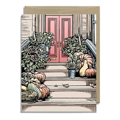 Brownstone Steps en automne avec enveloppe kraft pour la vente par Daniel Joseph Durkin Illustrations