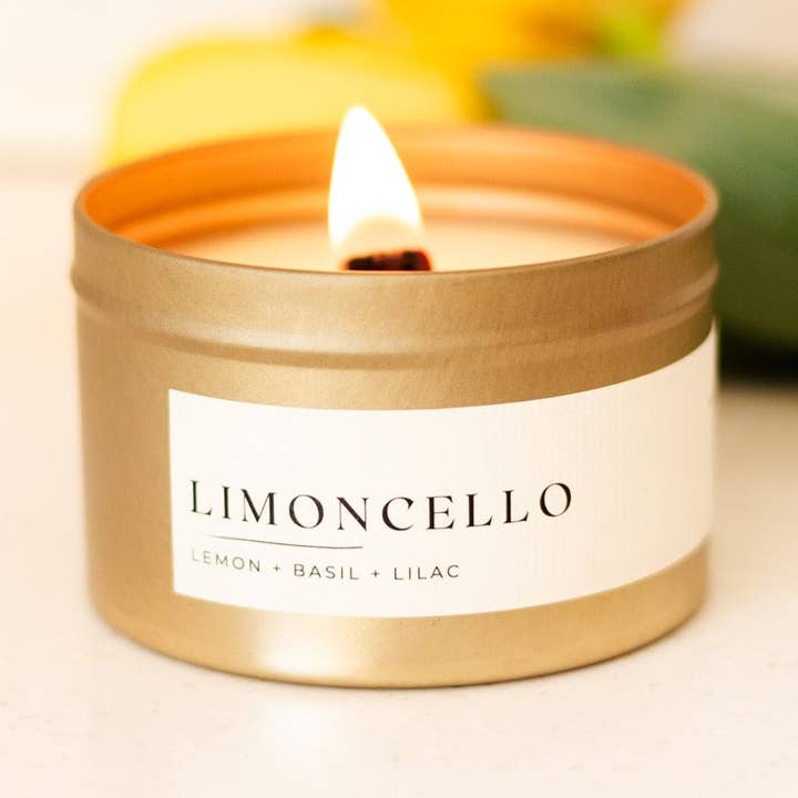 Limoncello Candle (Gold Mini Tin) for wholesale by Solana