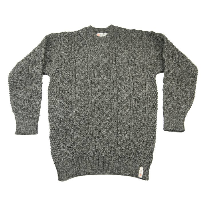 Mars Knitwear - Wholesale Knit Sweater - Unisex - British Wool Aran Cable Jumper - Grey Tweed