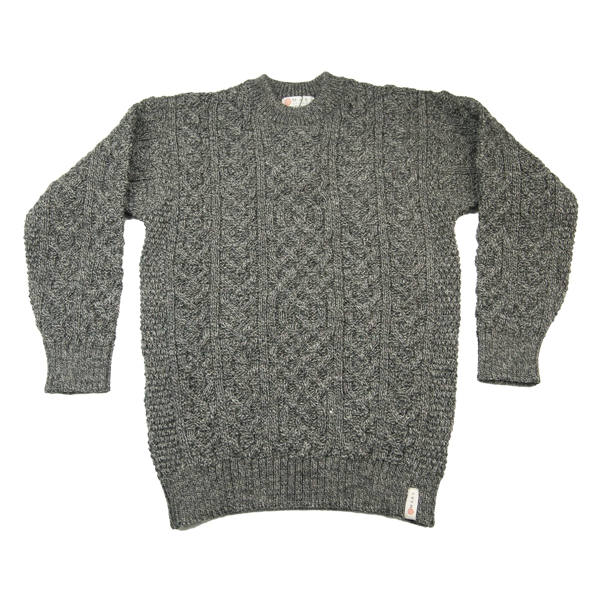 Mars Knitwear – Pulôver - Unissexo por atacado – Suéter Aran em Lã Britânica - Tweed Cinza