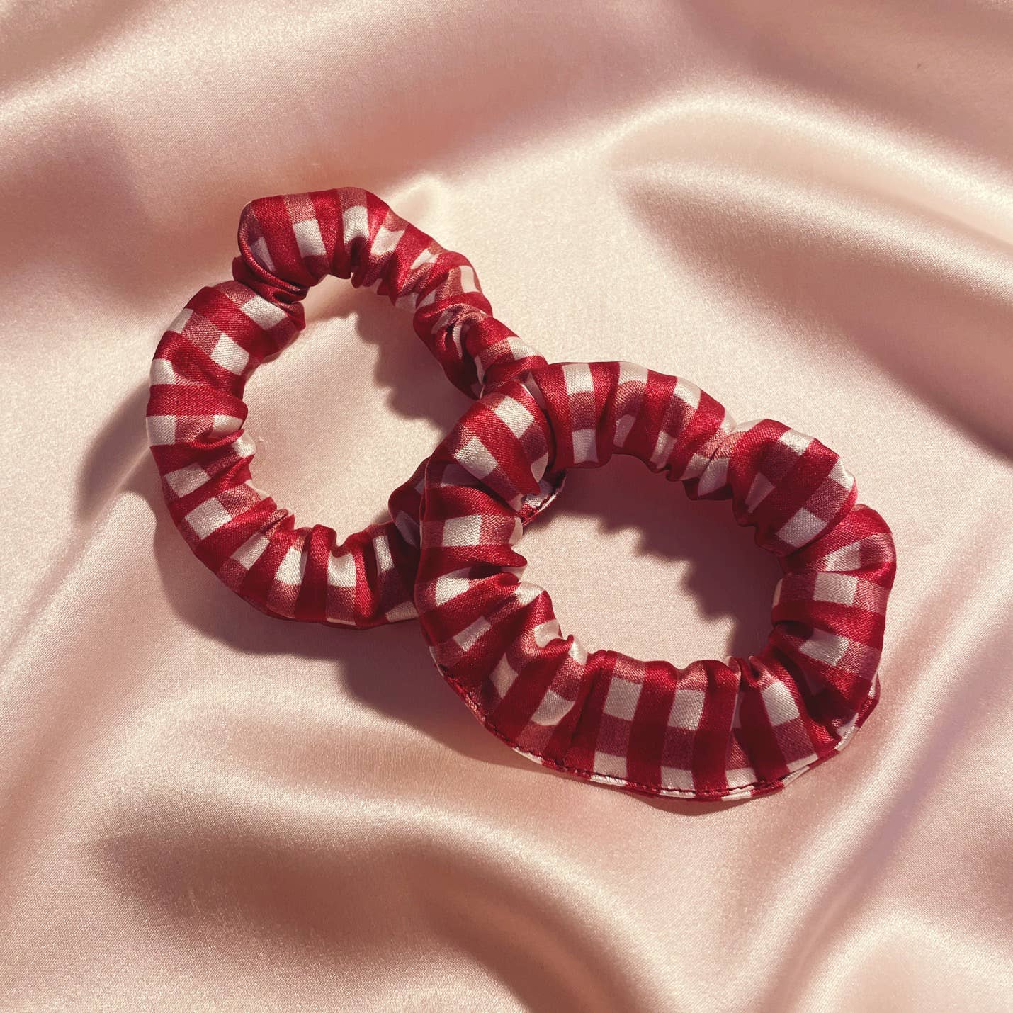 Mille Saisons – wholesale Scrunchie - Women’s – Red Gingham Print Silk Mini Astrid Scrunchie- Sewn in the UK1