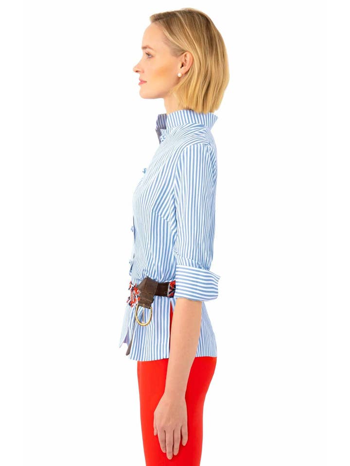 Gretchen Scott LLC - Wholesale Button Down Shirt - Women's - Wash / Wear Forget Me Knot Top - Stripe11