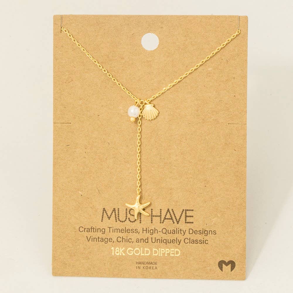 Fame Accessories - Wholesale Pendant/Charm Necklace - Gold Dipped Star Fish Sea Shell Y Necklace1