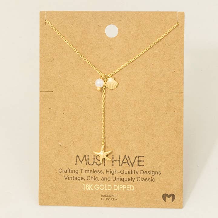 Fame Accessories - Wholesale Pendant/charm necklace - Gold Dipped Star Fish Sea Shell Y Necklace1