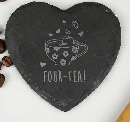 eBuyGB Craft Blanks - Vendita all'ingrosso Sottobicchiere -  Tazza da tè con quattro fiori di tè incisi in ardesia a forma di cuore2