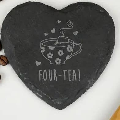 eBuyGB Craft Blanks - Vendita all'ingrosso Sottobicchiere - Tazza da tè con quattro fiori di tè incisi in ardesia a forma di cuore2