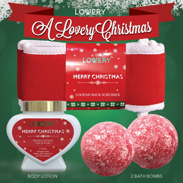 Lovery - Wholesale Bath & Body Set - Christmas Gift Basket, Merry Xmas Beauty Basket, Holiday Set1