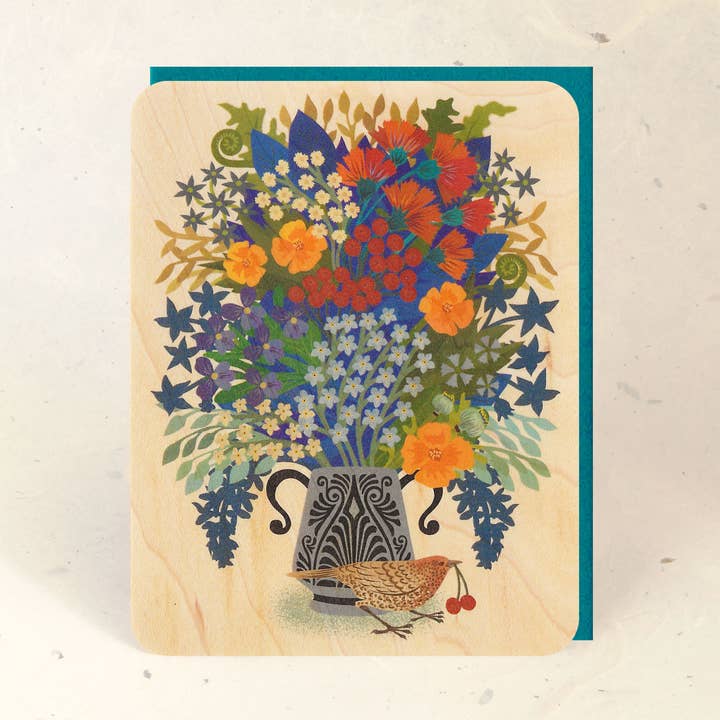 Berry Thief Wood Lykønskningskort for engroshandel hos Little Gold Fox Designs