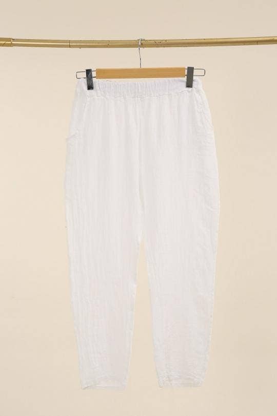NAÏS PARIS - Wholesale Pants - Women's - Straight elasticated trousers with back pockets, 100% linen0