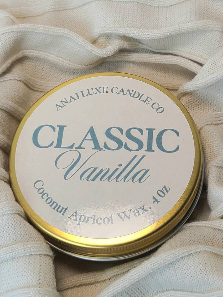 BOUGIE DE VOYAGE VANILLE CLASSIQUE pour la vente par ANAJ Luxe Candle Co