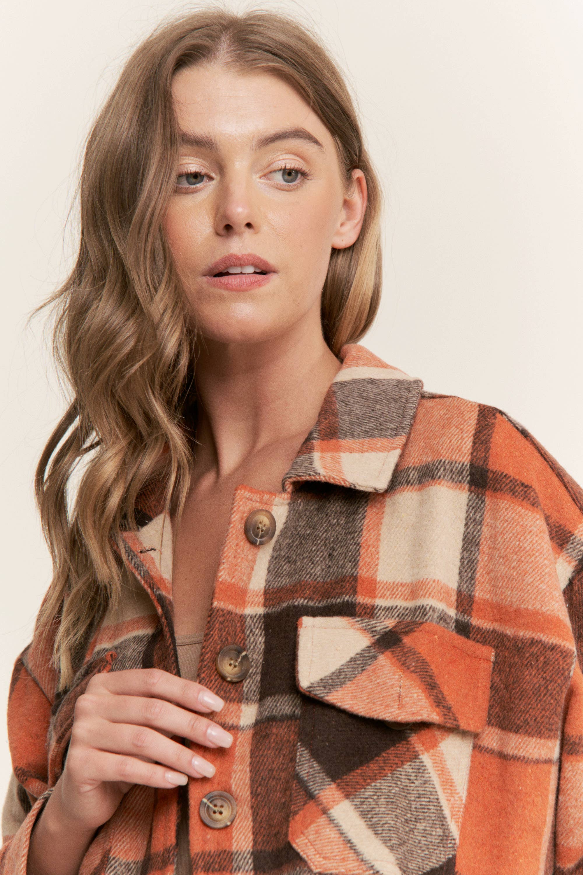 Sweet Generis - Wholesale Shirt Jacket/Shacket - Women's - FUZZY PLAID BUTTON DOWN FLANNEL SHIRT JACKET34