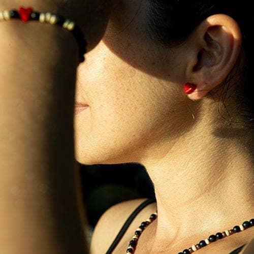 Love Is Project - Wholesale Stud/Post Earrings - Tagua Heart Earrings - Red1