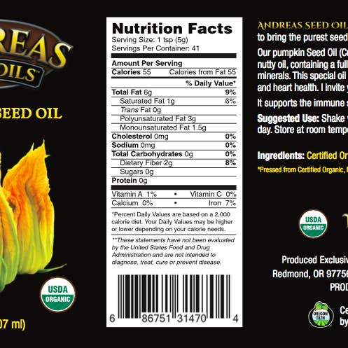 Andreas seed oils - Wholesale Oral Supplement/Vitamin - Organic Pumpkin Seed Oil