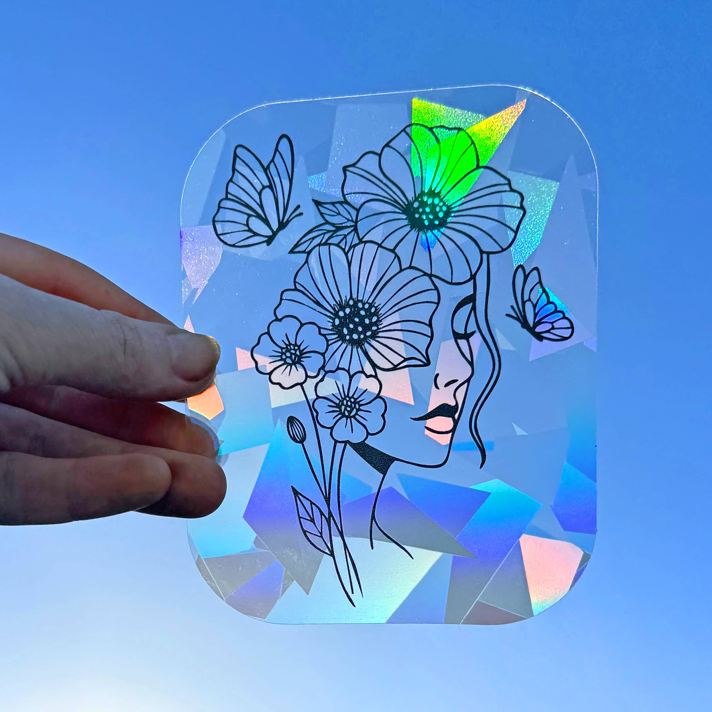 Art by Sharell - Wholesale Suncatcher - Floral Woman Suncatcher Sticker, Plant Lover Window Decal