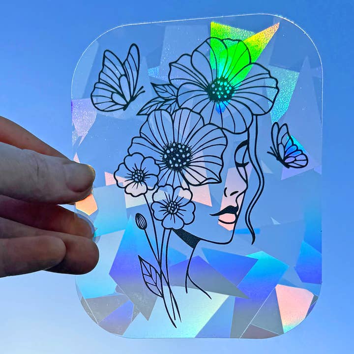 Art by Sharell - Wholesale Suncatcher - Floral Woman Suncatcher Sticker, Plant Lover Window Decal0