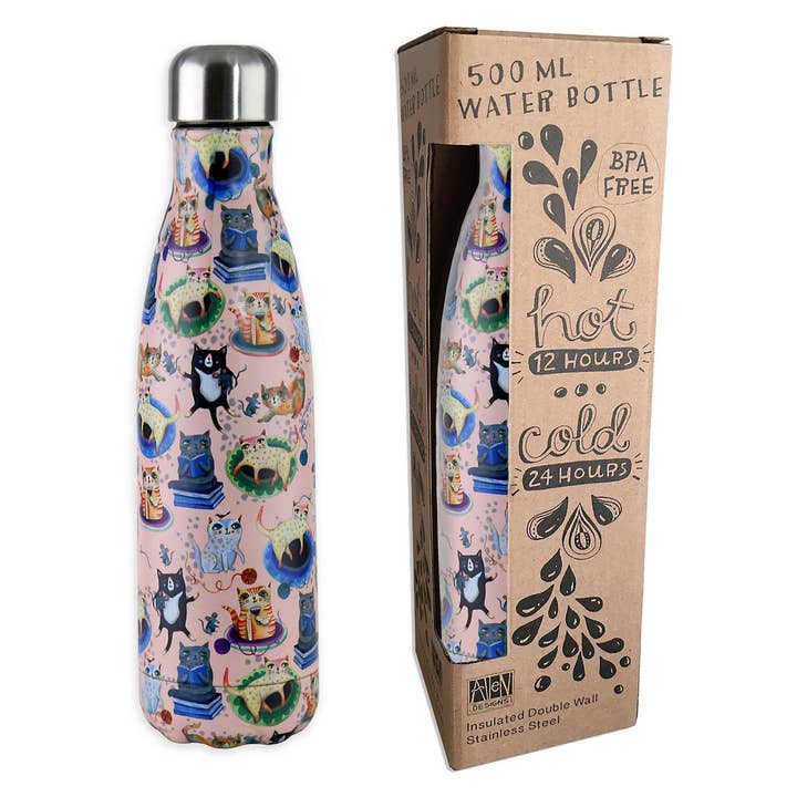 RIKARO - Wholesale Water bottle - Pink Crazy Cats Water Bottle1