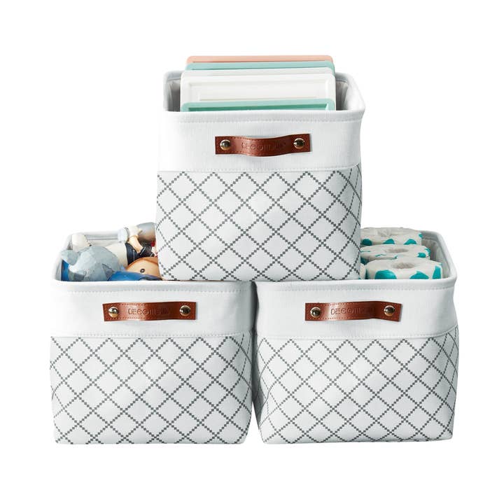XL Foldable Storage Bin W/Handles - White Check for wholesale by DECOMOMO