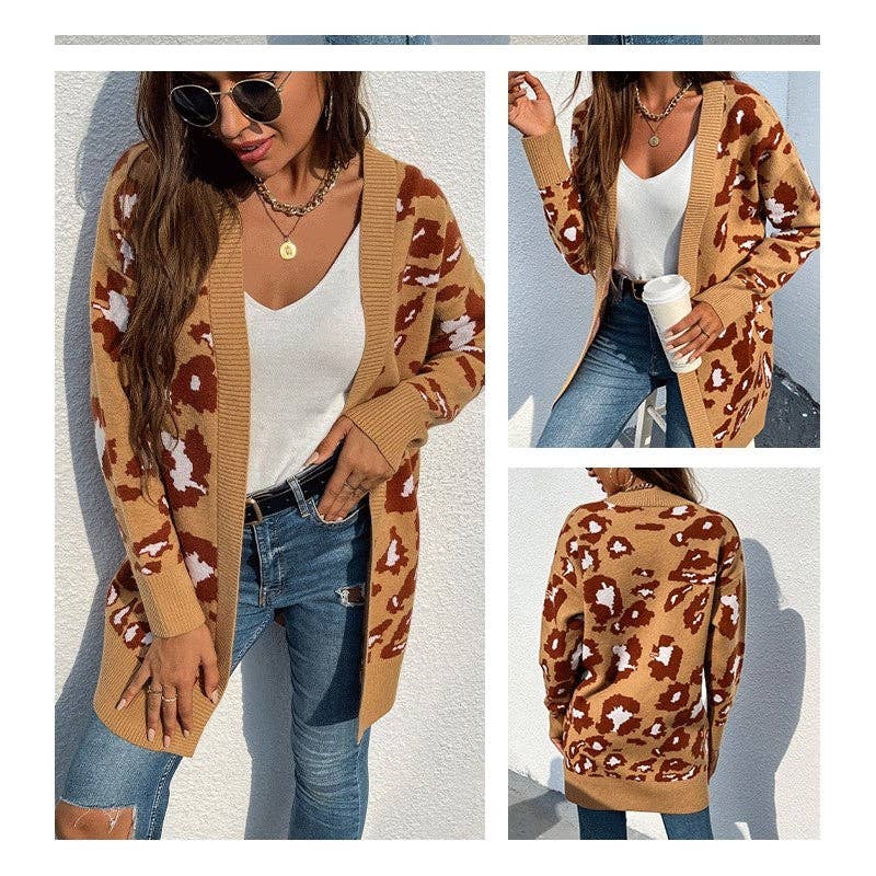 OceanusSwim – Cardigan - Mulher por atacado – Camisola Malha Comprida Leopardo Print Casaco3