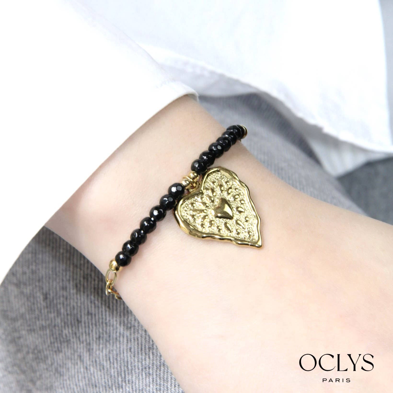 Oclys - Wholesale Charm/Dangle Bracelet - Stainless steel heart bracelet and Venus stones0