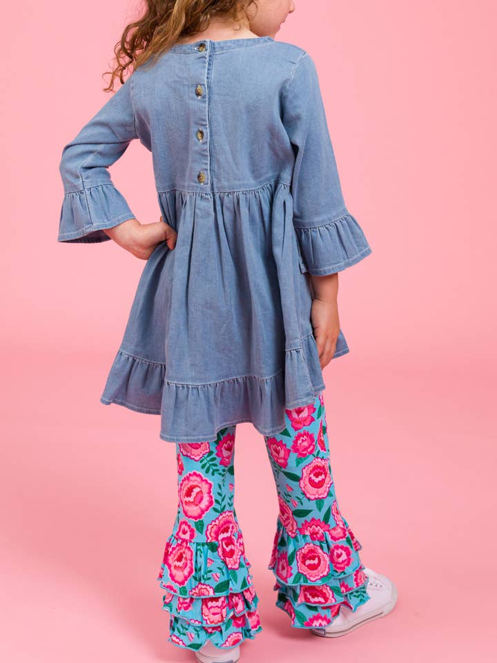 Blue Baby Girls Bright Blossoms Ruffle Flare Pants for wholesale on Faire