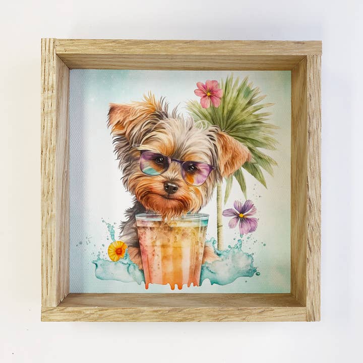 Summer Cocktail- Summer Yorkie Canvas Wall Art for wholesale by Hangout Home