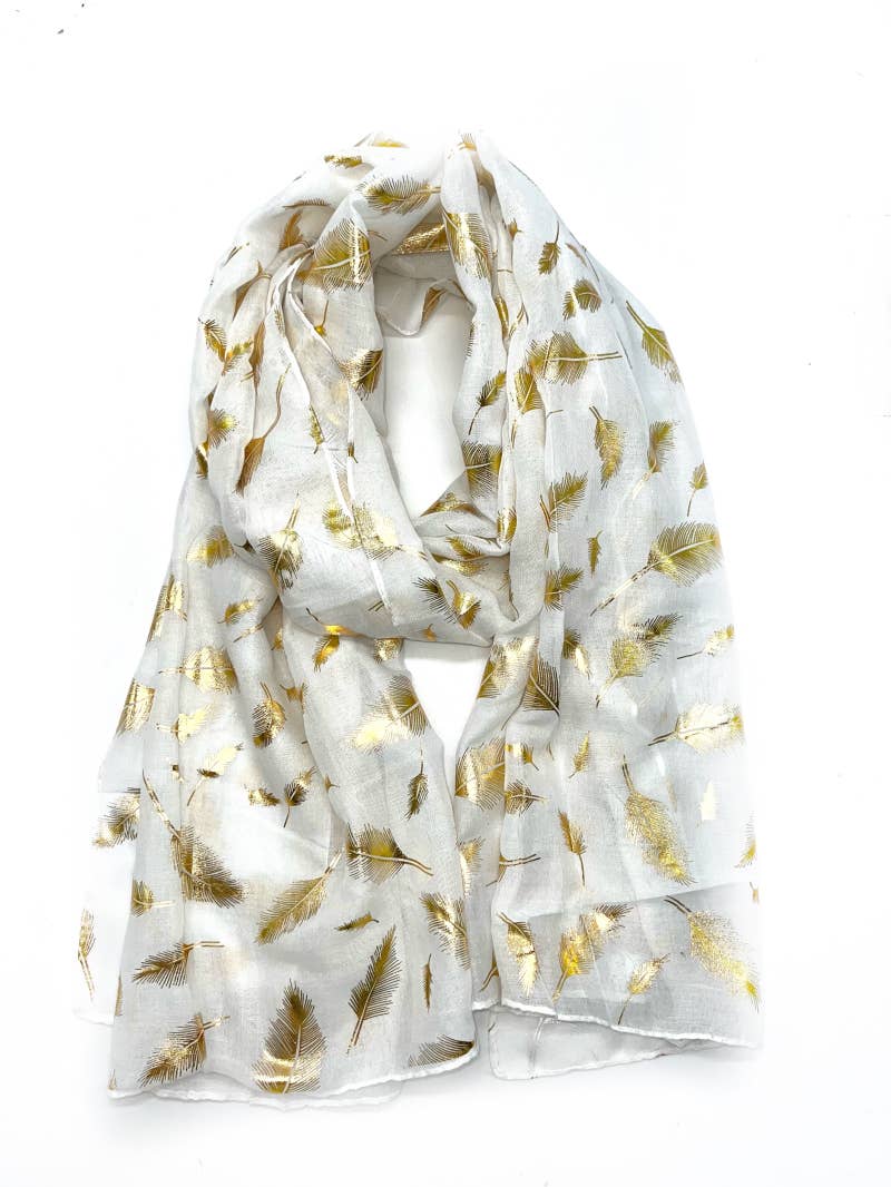 LINETA - Vente Écharpe – femme - B-6 Foulard avec dorure plume 1