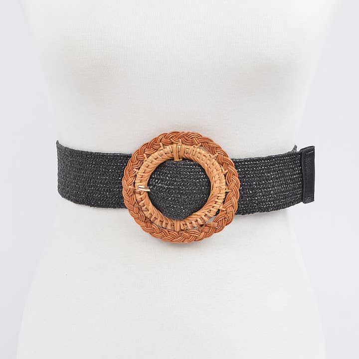 Fivela de bambu artesanal Plus Size Stretch Straw Belt por atacado de 3AM BY H&D ACCESSORIES