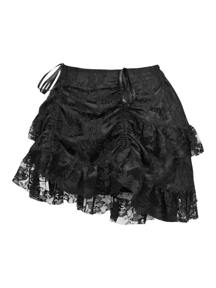 Daisy Corsets – Saia - Mulher por atacado – Saia Ruched Bustle Renda Preta1