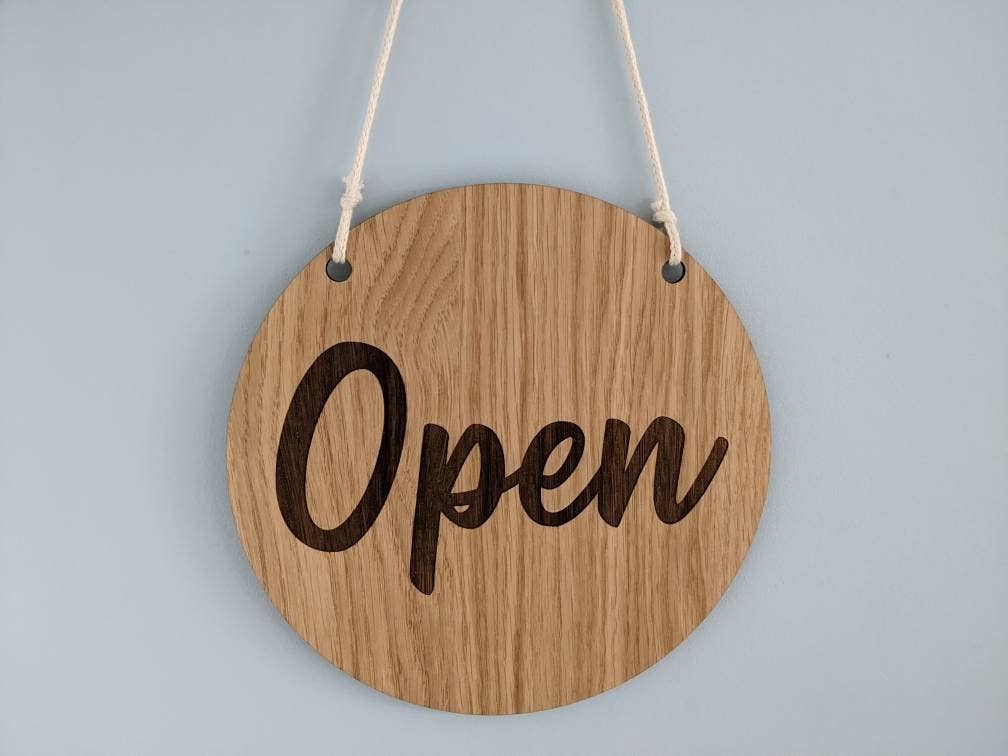 Chikai Shop – wholesale Door hanger – Open and Closed 2-side shop sign door oak wood and acrylic2