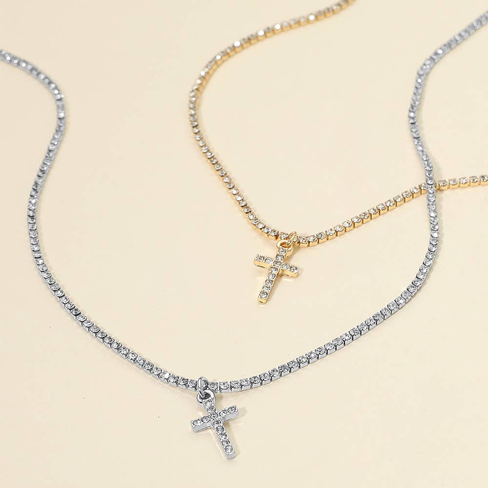 Sensibling Corp. - Wholesale Pendant/Charm Necklace - Cross Pendant Tennis Chain Necklace0