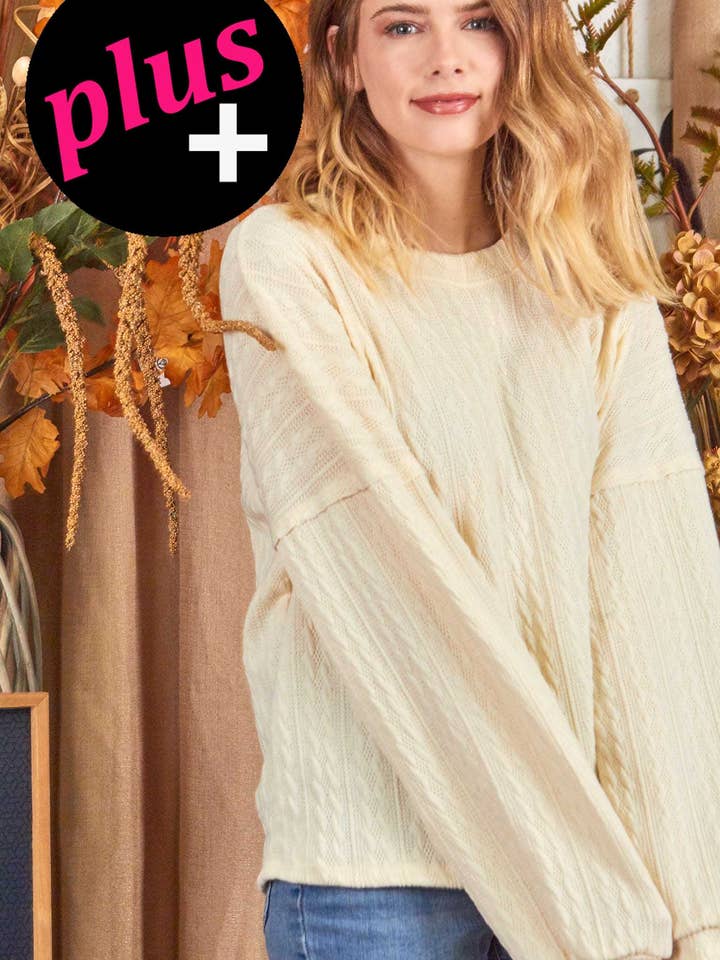 Top in maglia maglione testurizzato PLUS (P17658-PLUS) per la vendita all'ingrosso da parte di P.S Kate