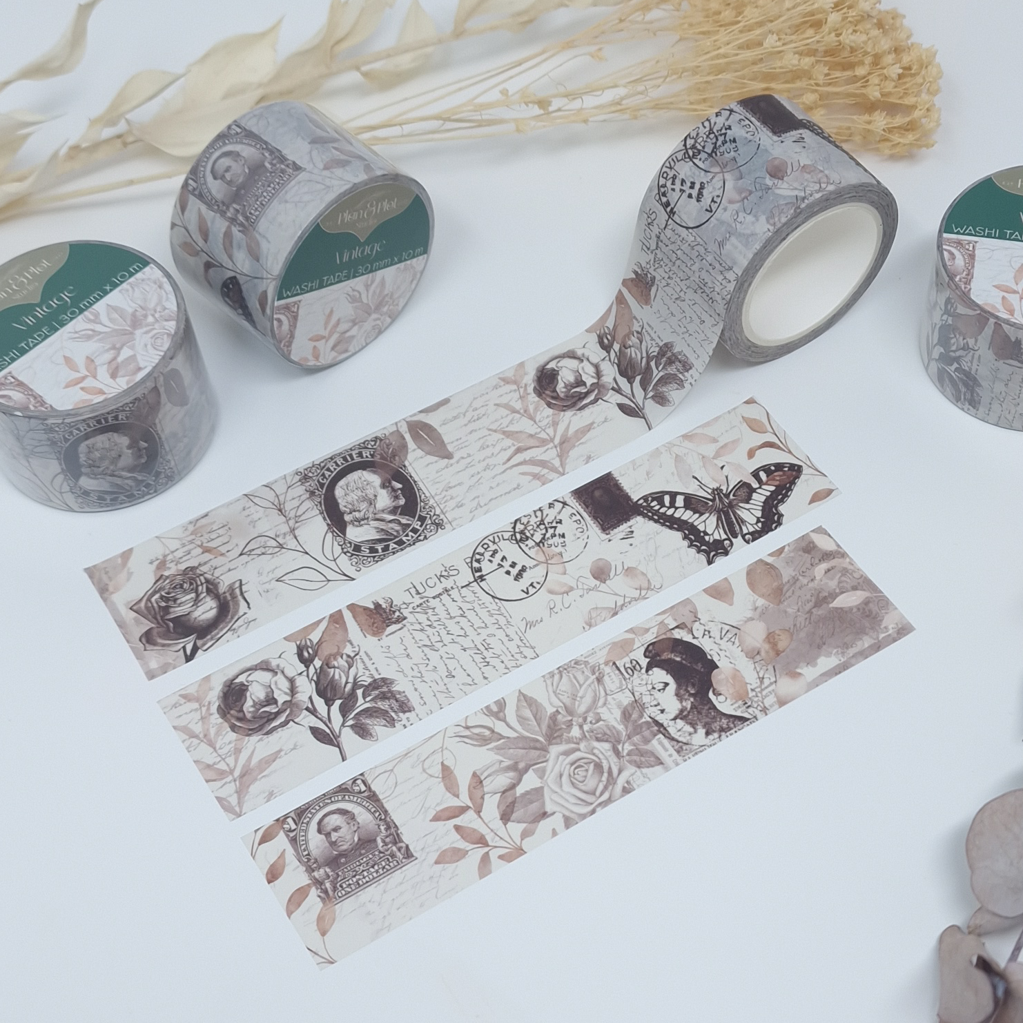 Plan & Plot Studio - Vendita all'ingrosso Nastro washi - Nastro washi vintage con motivi di francobolli antichi e illustrazioni botaniche4