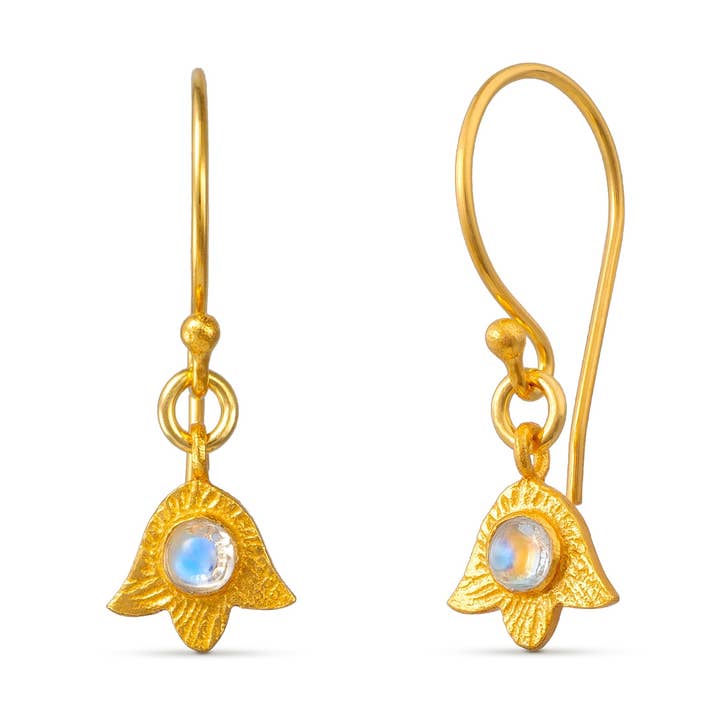 Flora - Brincos de flor de verão de pedra da lua dourada por atacado de Lunar James