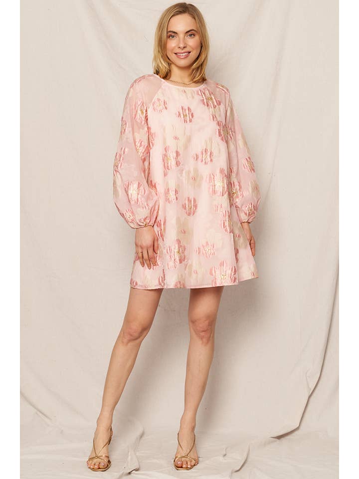En Crème - Wholesale Dress - Women's - Bubble Sleeve Floral Organza Mini Dress10