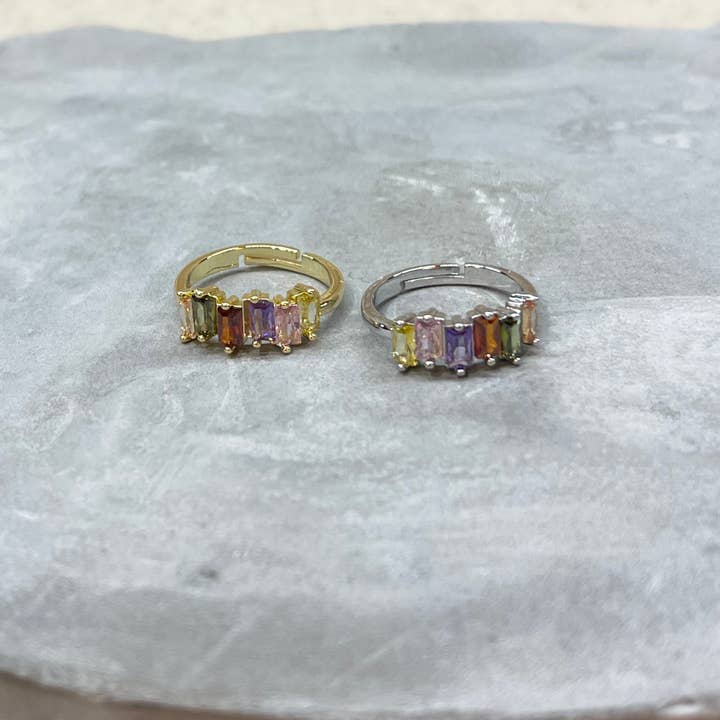 Loli - Wholesale Multi-Stone Ring - Colorful Shiny Gemstone Adjustable Stackable Ring, Vibrant15