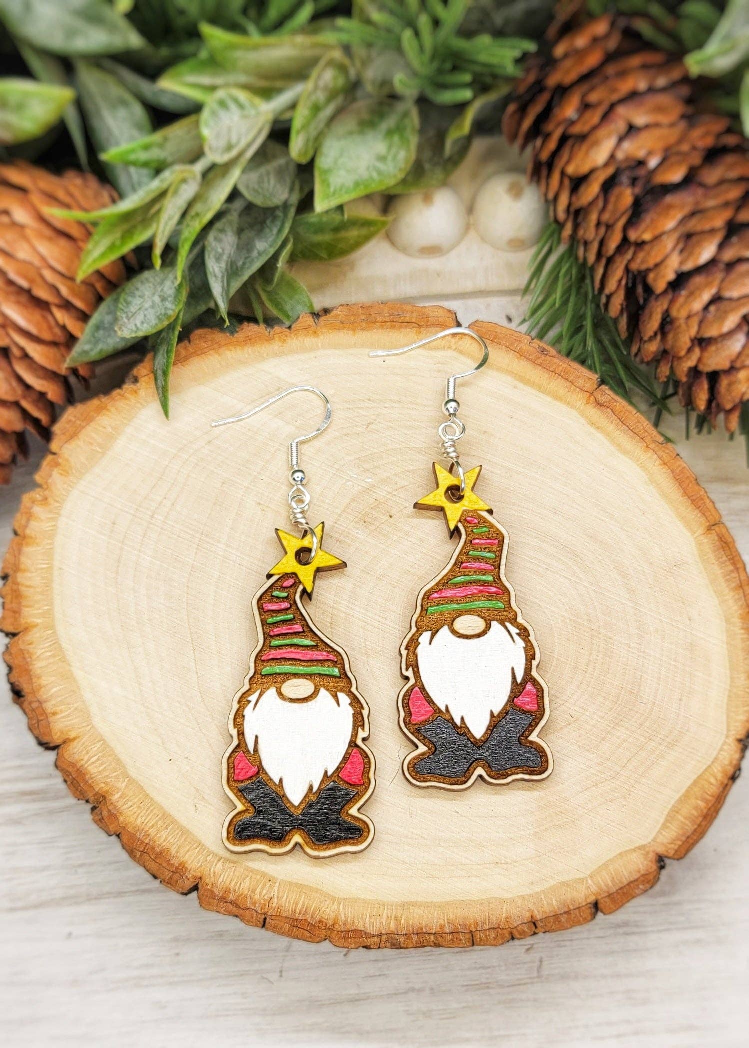 Young Wild Bee - Wholesale Dangle Earrings - Painted Holiday Gnome Earrings