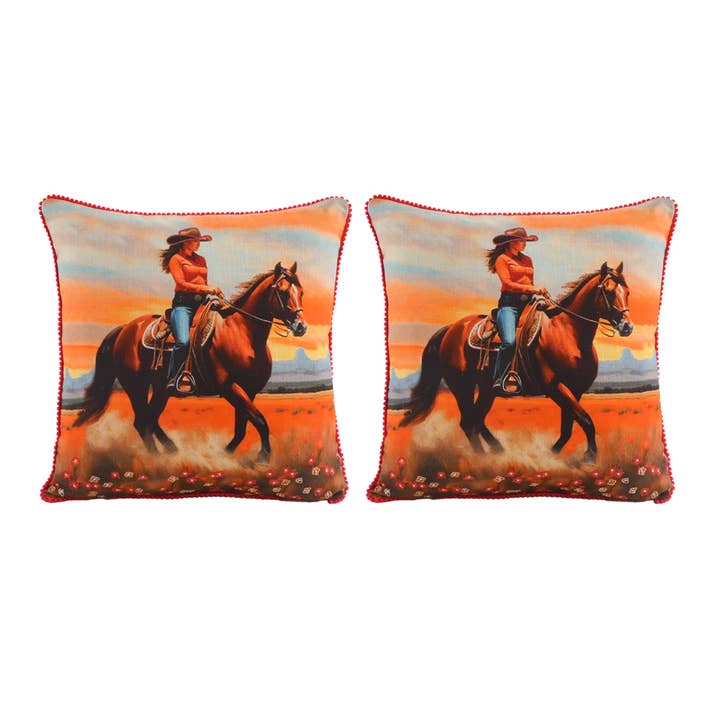 2ABCC231239_DBRD Set/2 HORSE CUSHION 18x18 for wholesale by Karma Living